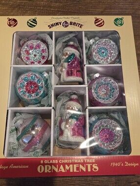 8 Retro Shiny Brite Christopher Radko Ornaments Ornament Pastels Decor